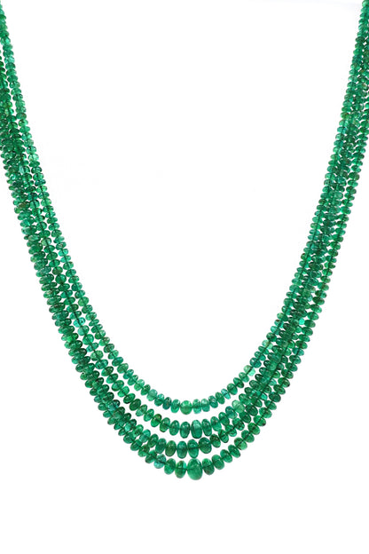 Traditional Multi-Layer Natural Emerald Gemstone Necklace for Couples