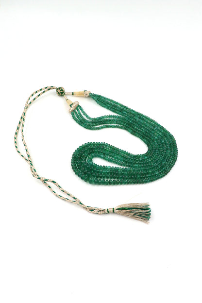 Traditional Multi-Layer Natural Emerald Gemstone Necklace for Couples