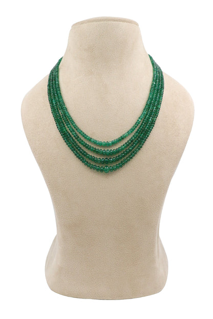 Traditional Multi-Layer Natural Emerald Gemstone Necklace for Couples