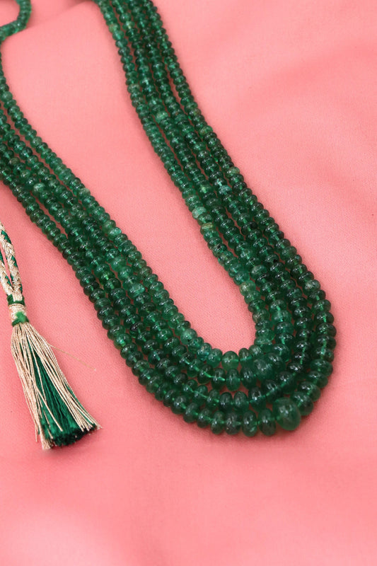 Traditional Multi-Layer Natural Emerald Gemstone Necklace for Couples