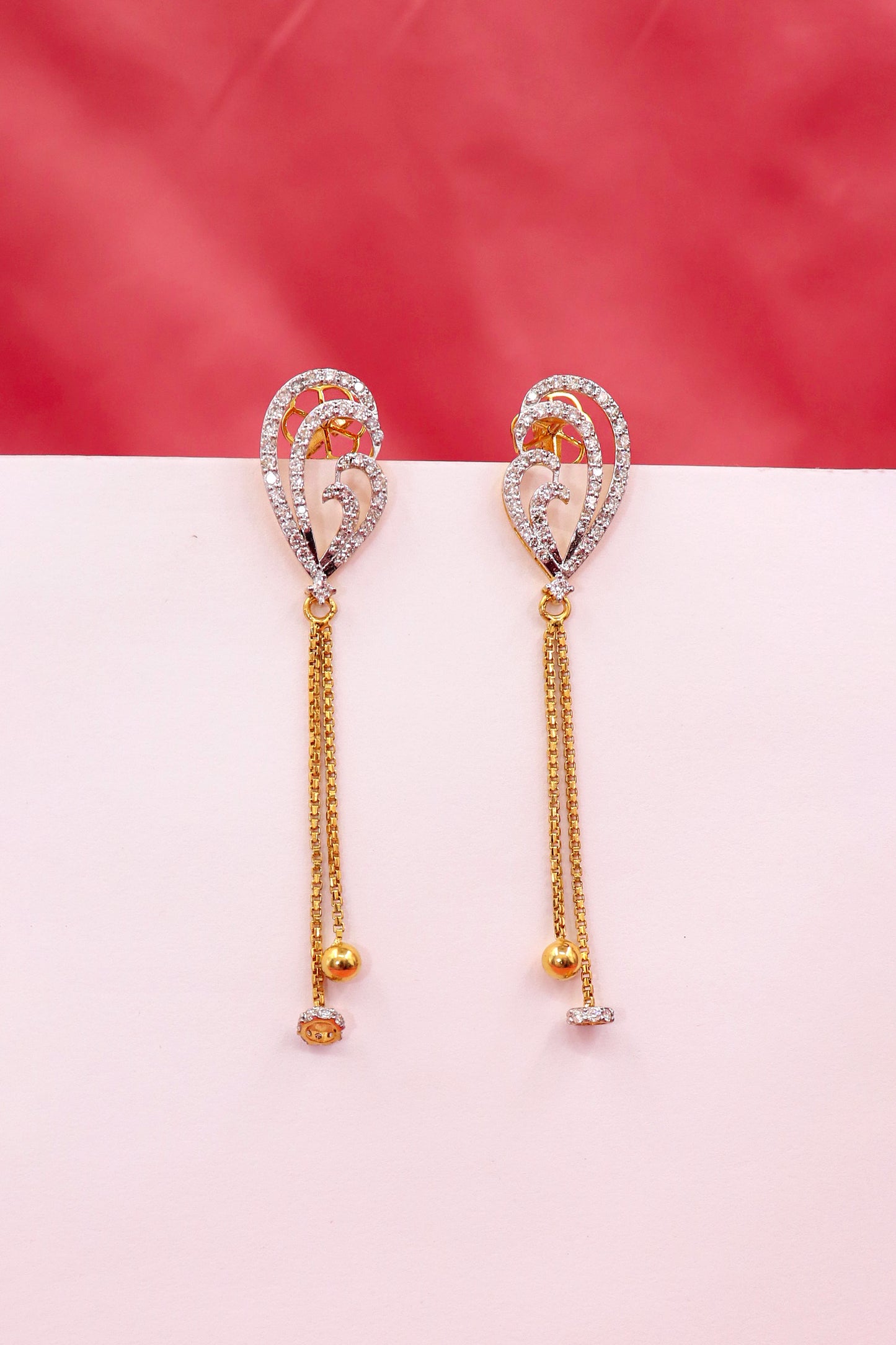 Sophisticated Diamond Gold Elongated Drop Earrings