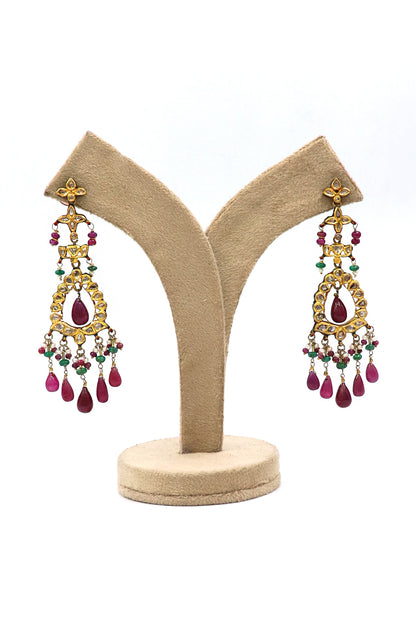 Royal Ruby & Emerald Polki Diamond Gold Earrings