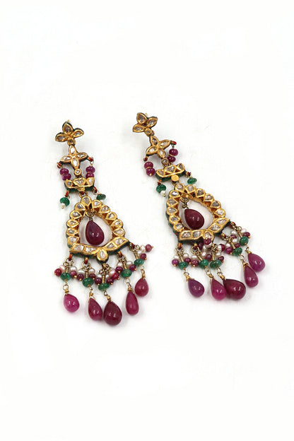 Royal Ruby & Emerald Polki Diamond Gold Earrings