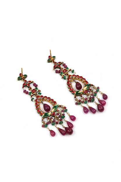 Royal Ruby & Emerald Polki Diamond Gold Earrings