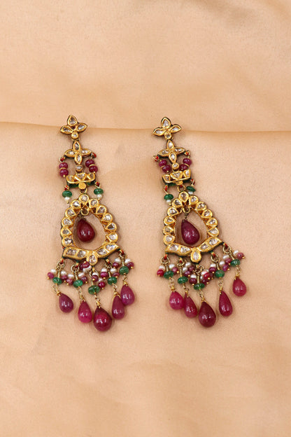 Royal Ruby & Emerald Polki Diamond Gold Earrings