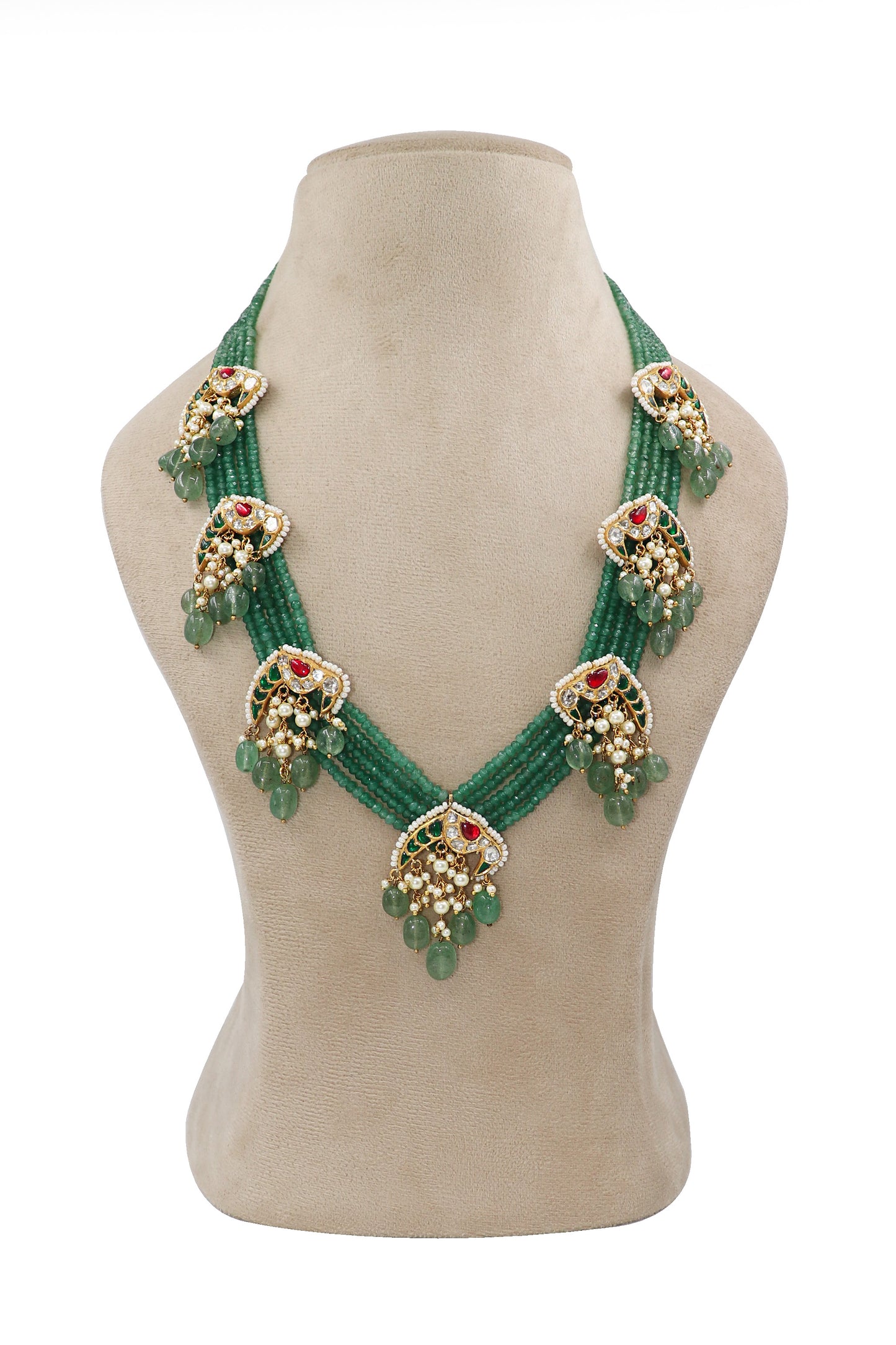 Poorvi Necklace : Emerald Gold Diamond Traditional Necklace