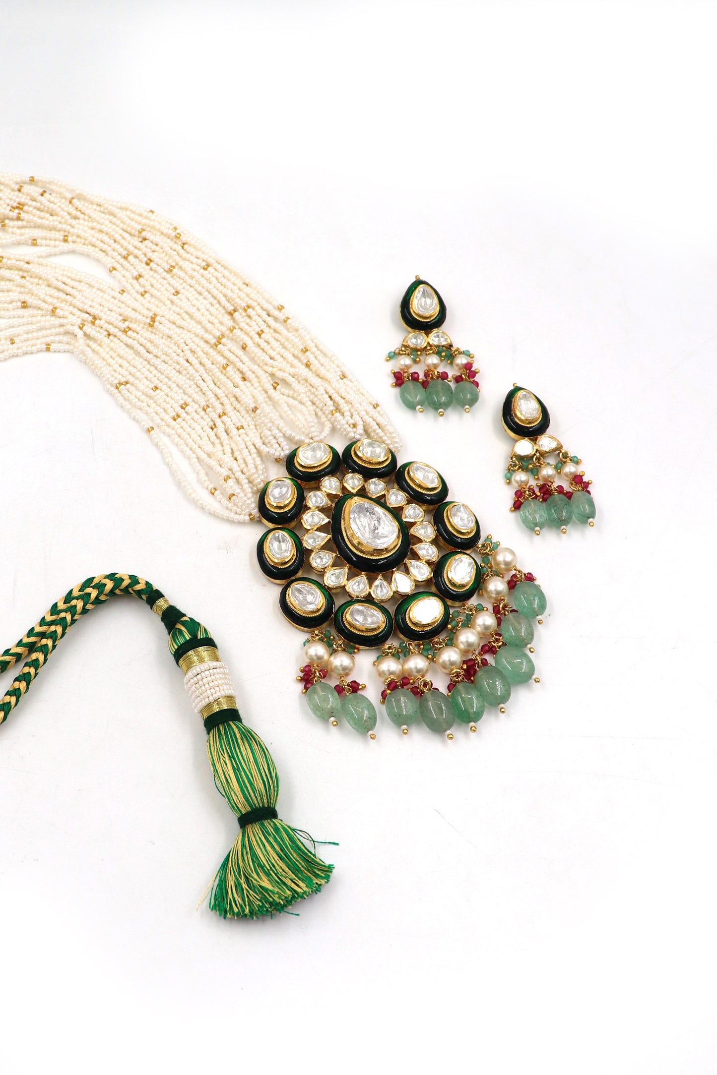 Majestic Polki Diamond & Pearl Gold Statement Necklace Set