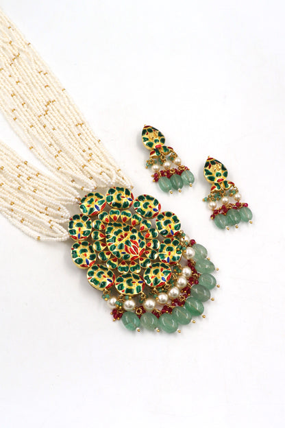 Majestic Polki Diamond & Pearl Gold Statement Necklace Set