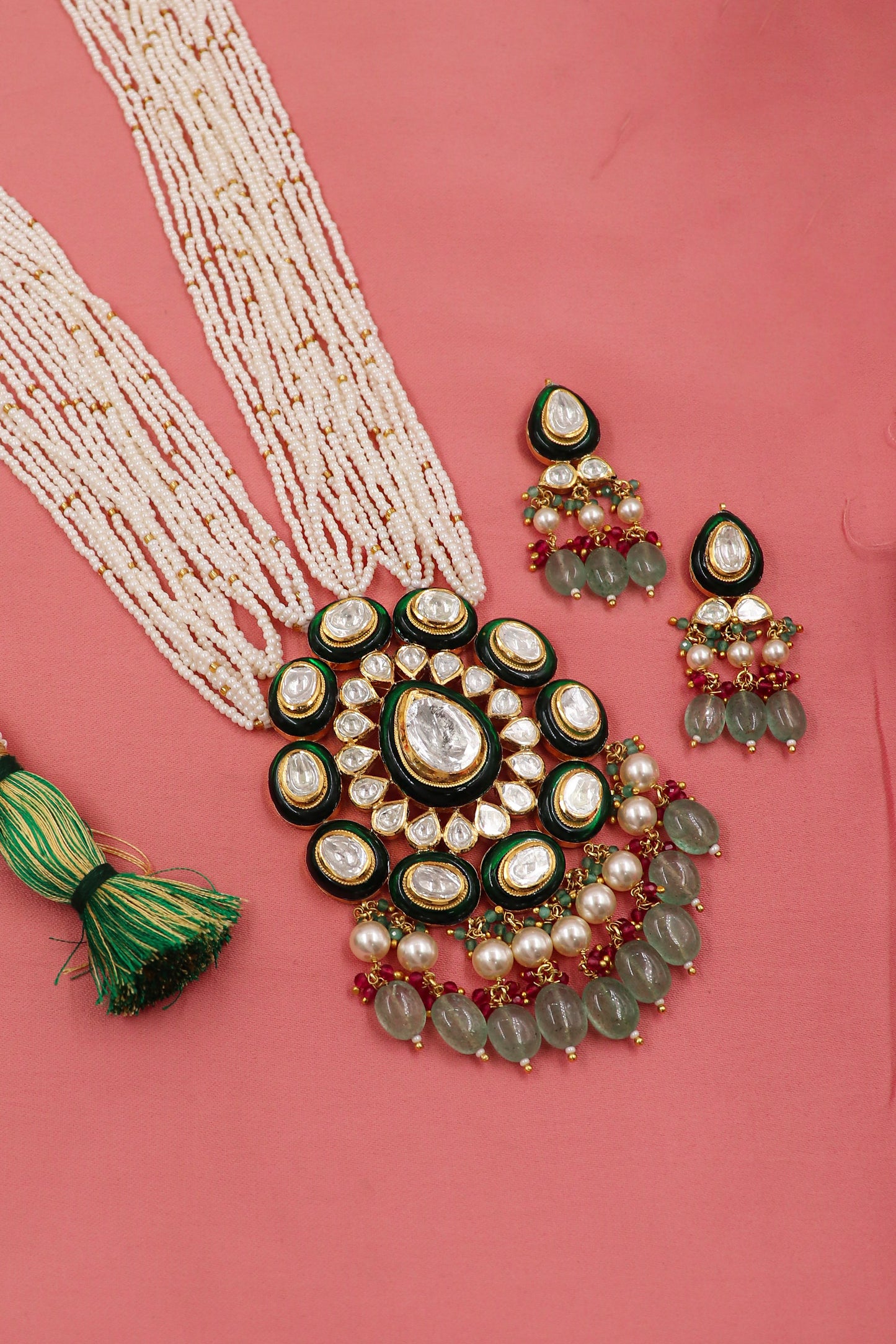 Majestic Polki Diamond & Pearl Gold Statement Necklace Set