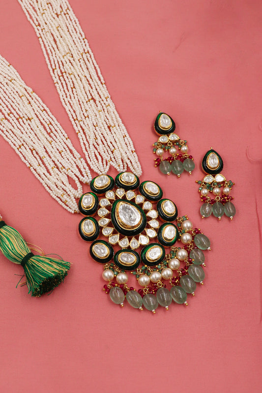 Majestic Polki Diamond & Pearl Gold Statement Necklace Set
