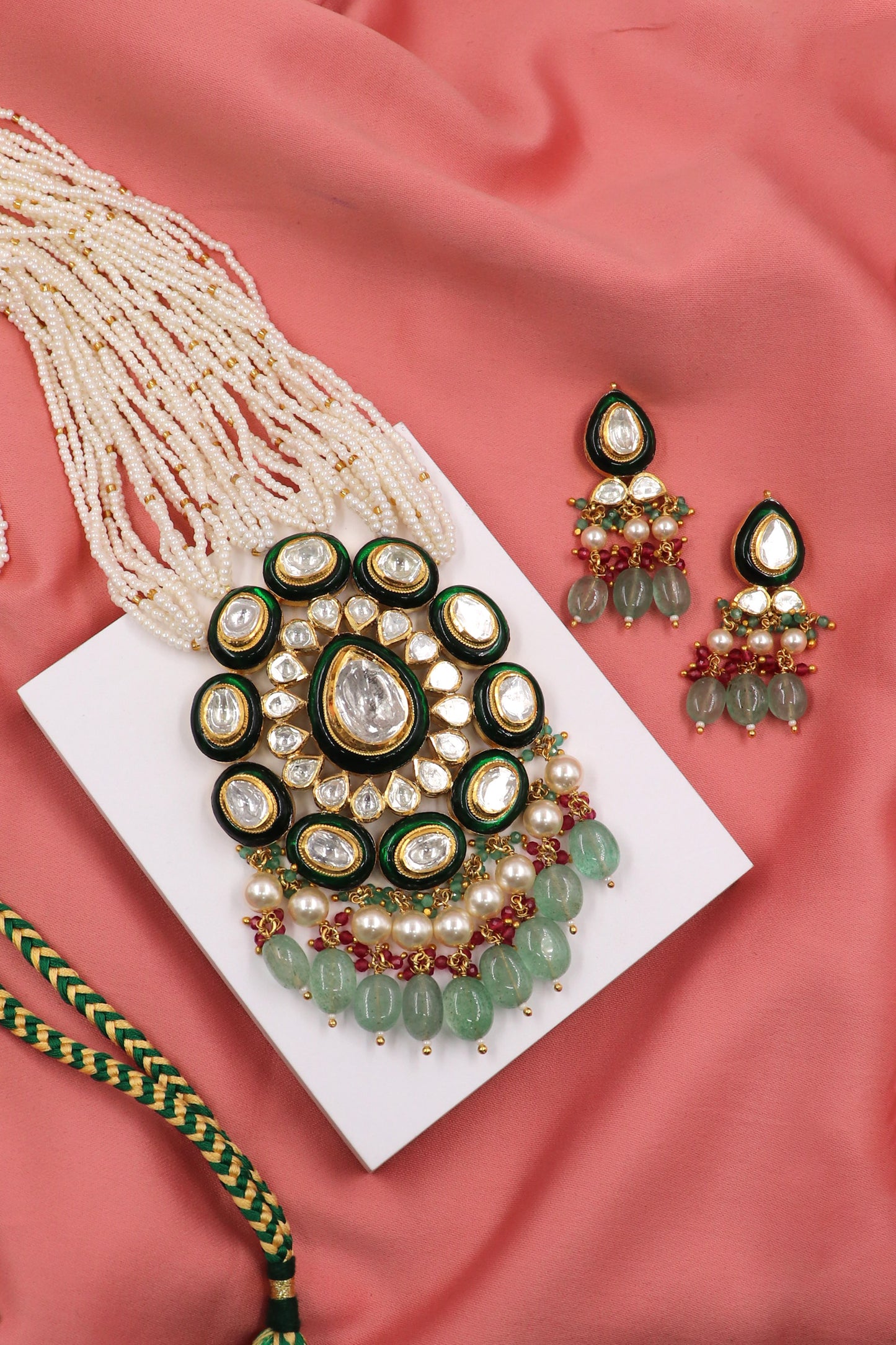 Majestic Polki Diamond & Pearl Gold Statement Necklace Set