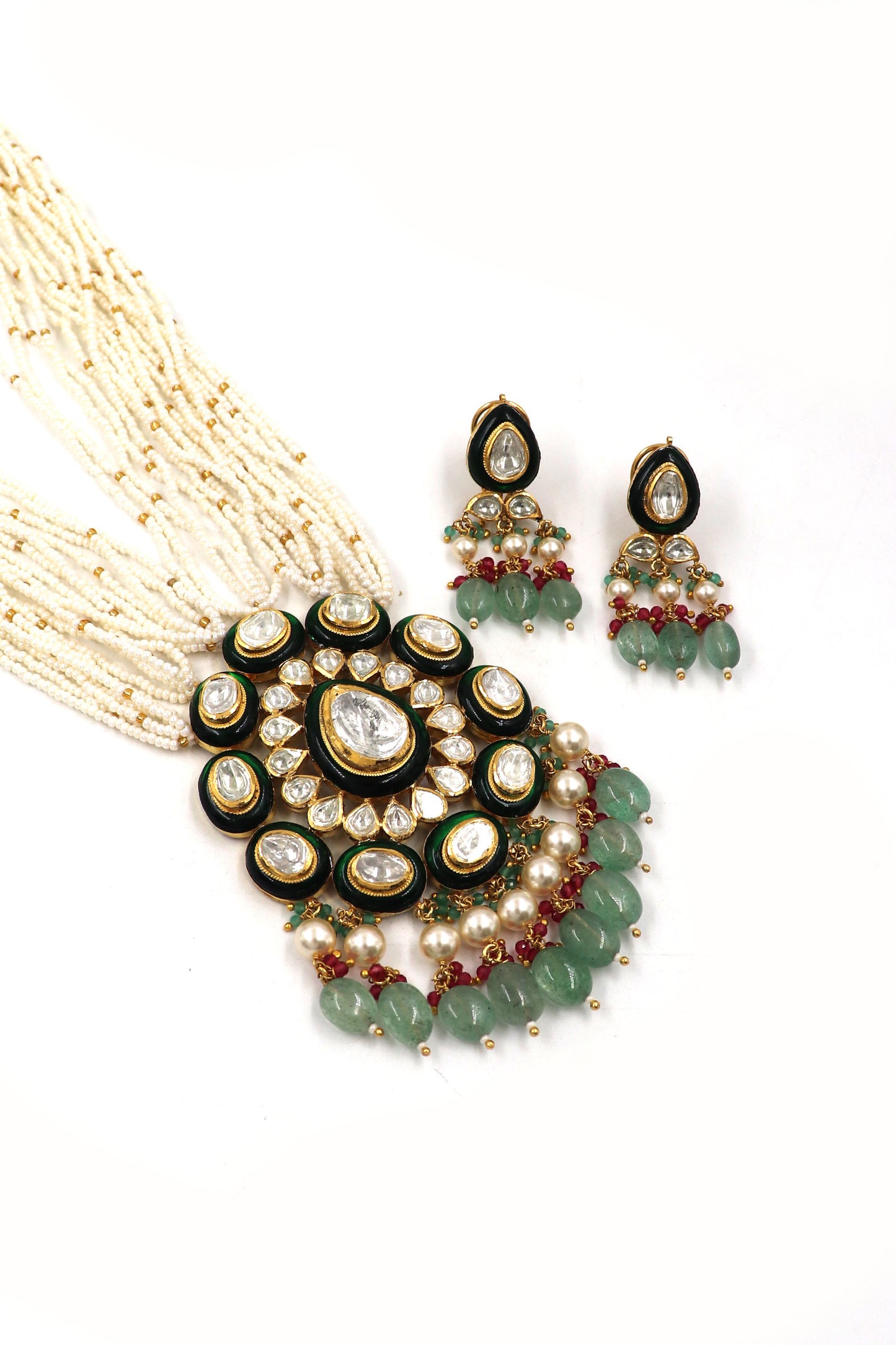 Majestic Polki Diamond & Pearl Gold Statement Necklace Set