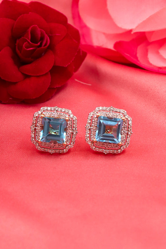 Gold Aquamarine Diamond Long Earring