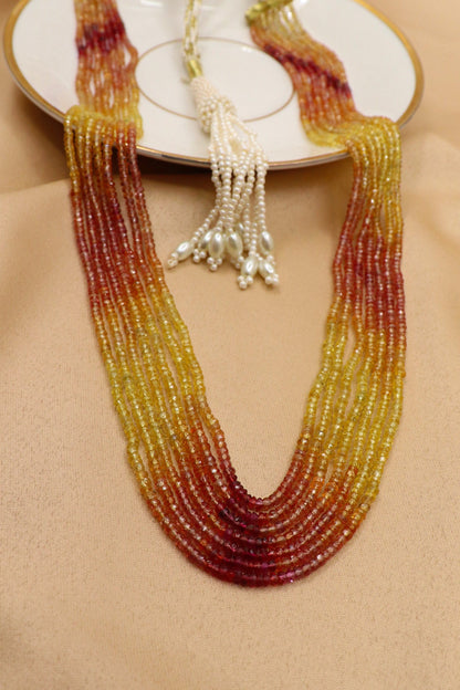 Anuttama Necklace : Yellow Sapphire Gemstone Seven Layer Necklace - SurabhiJewels