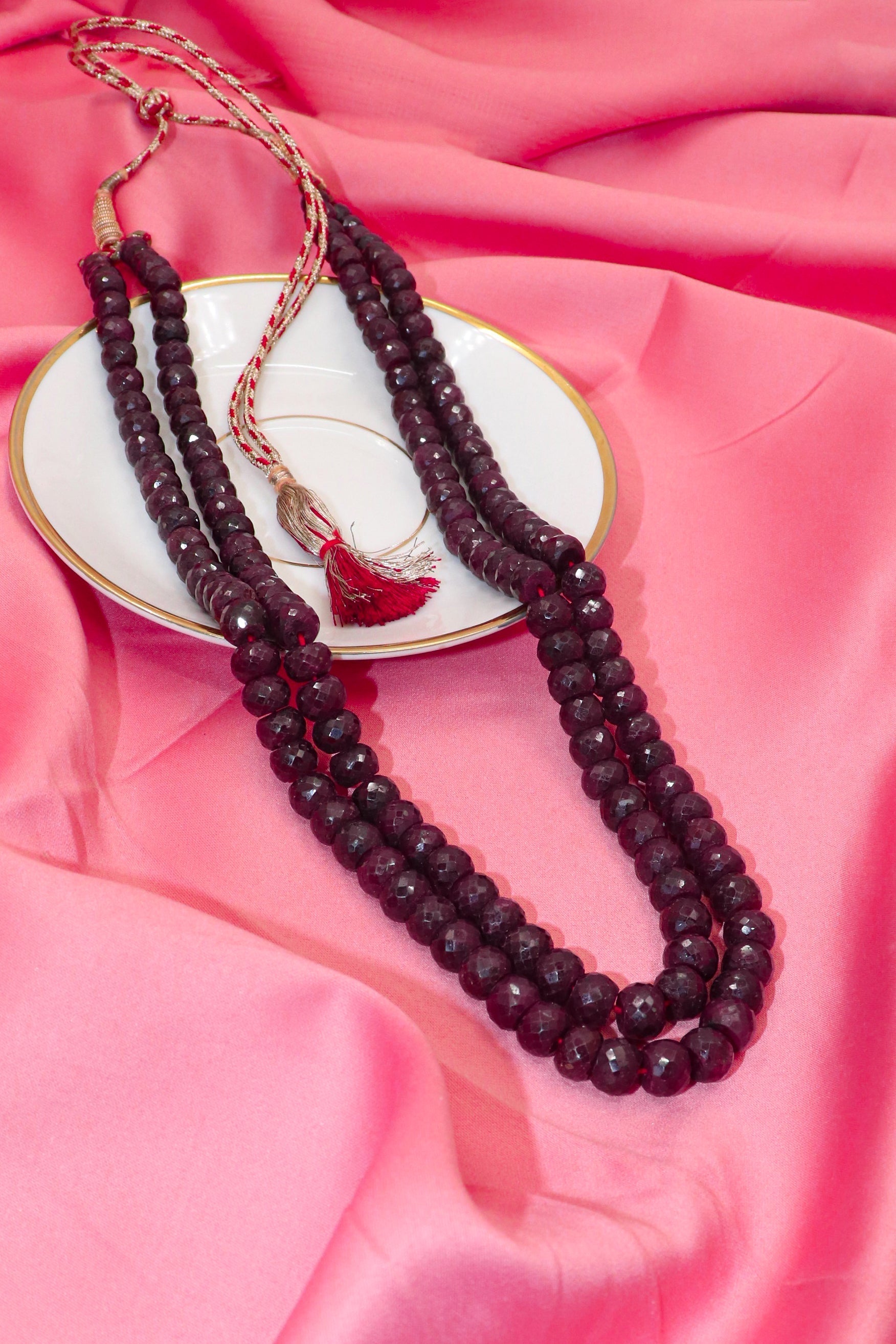 Bhadravati Necklace : Ruby Gemstone Multi layer String Necklace - SurabhiJewels