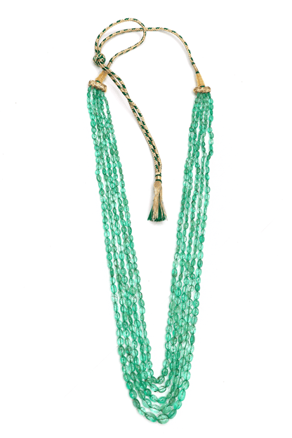 Bhairavi Necklace : Emerald Gemstone Five Layer Necklace - SurabhiJewels