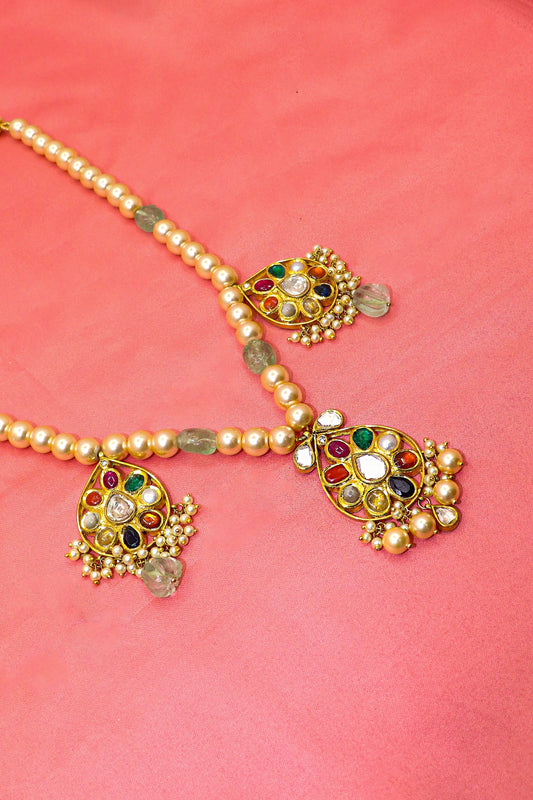 Bhairavi Necklace : Nine Gemstone Multi Pendant Necklace Jewelry - SurabhiJewels