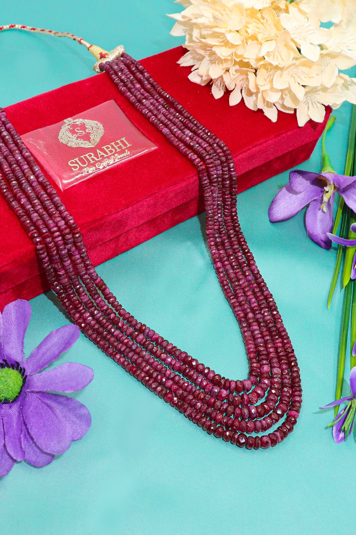 Bhairavi Necklace : Ruby Gemstone Five Layer Necklace - SurabhiJewels