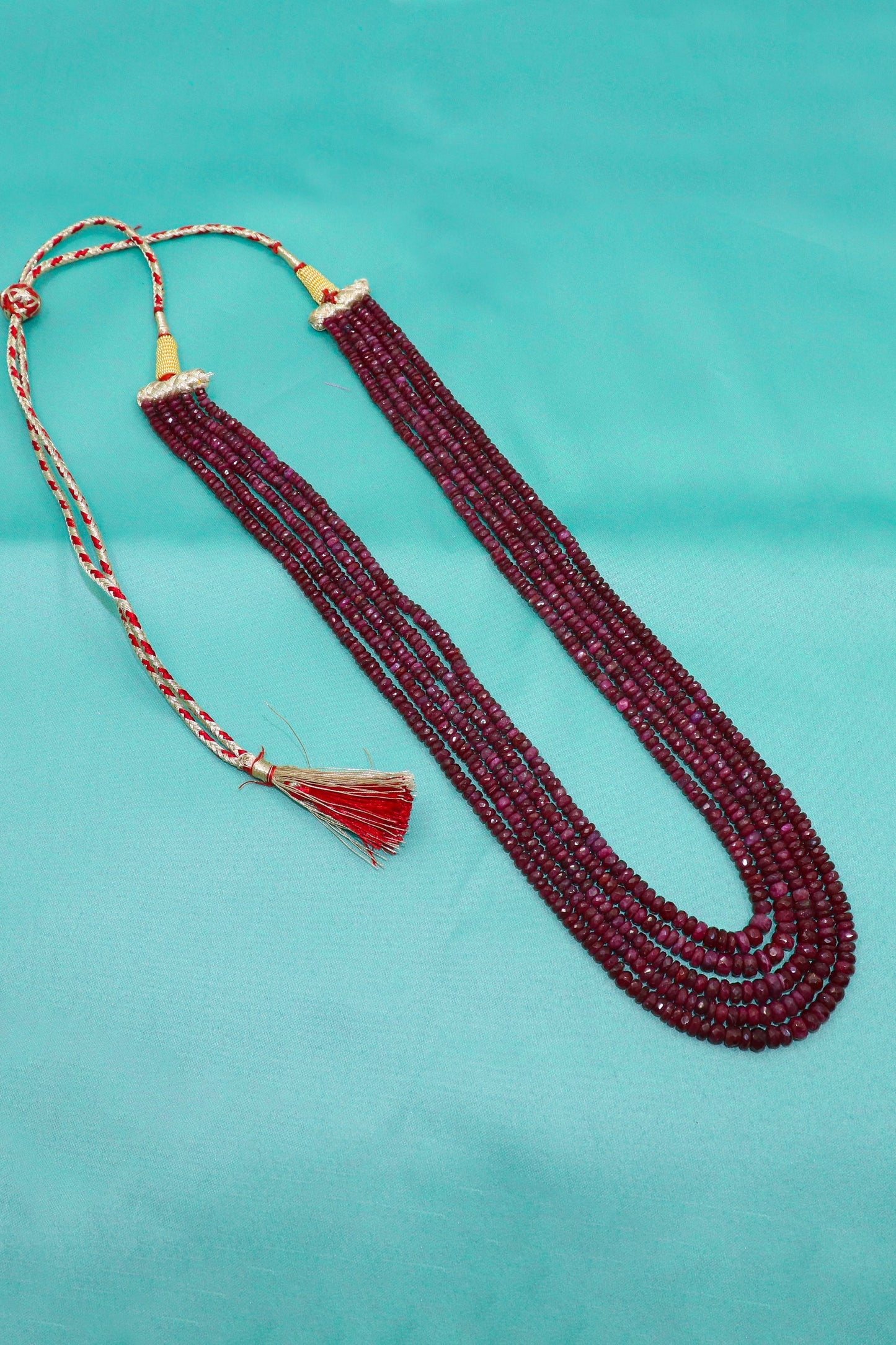 Bhairavi Necklace : Ruby Gemstone Five Layer Necklace - SurabhiJewels