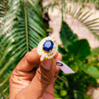 Blue Sapphire Gold Diamond Ring Stylish Women Jewelry - SurabhiJewels