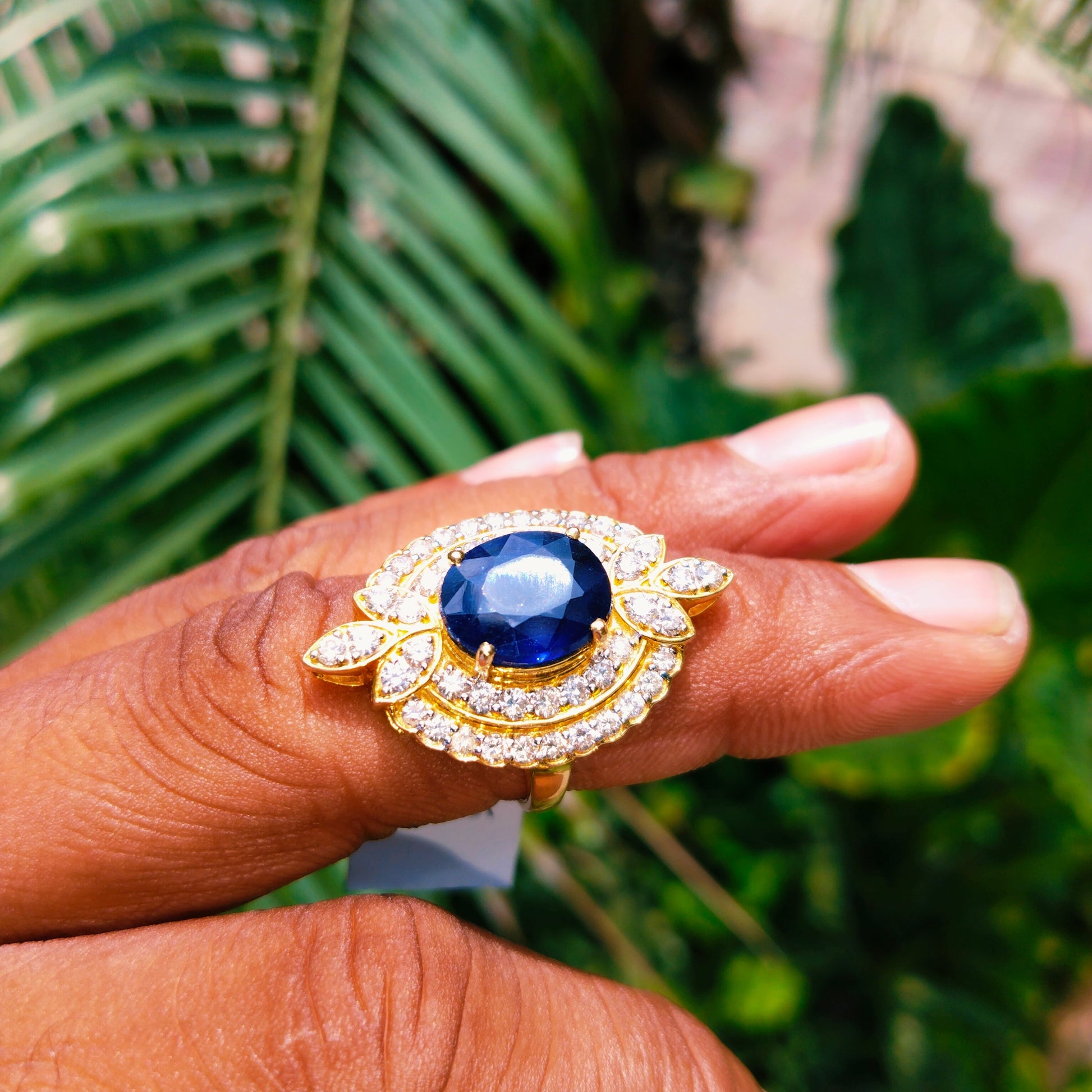 Blue Sapphire Gold Diamond Ring Stylish Women Jewelry - SurabhiJewels