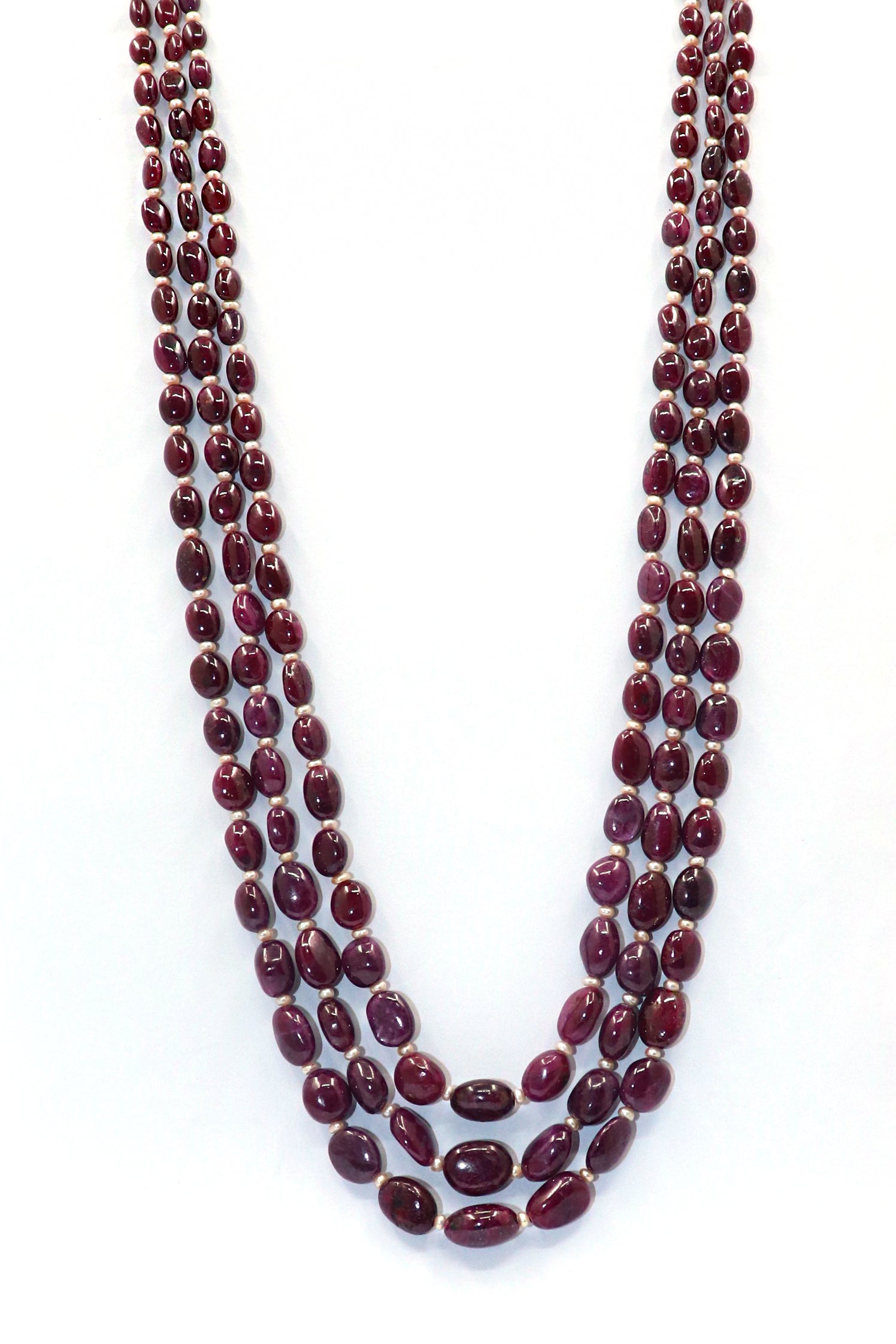 Chitra Necklace : Ruby With Pearl Effortless Elegance Gemstone Layering Necklaces - SurabhiJewels