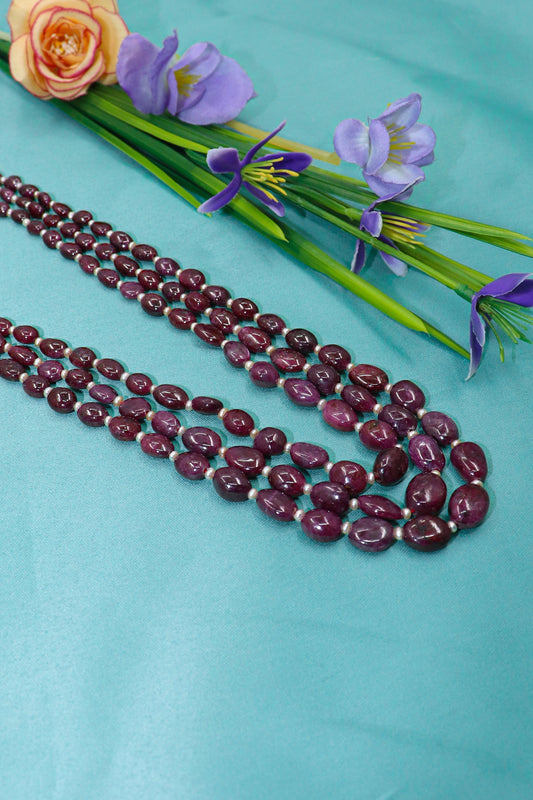 Chitra Necklace : Ruby With Pearl Effortless Elegance Gemstone Layering Necklaces - SurabhiJewels