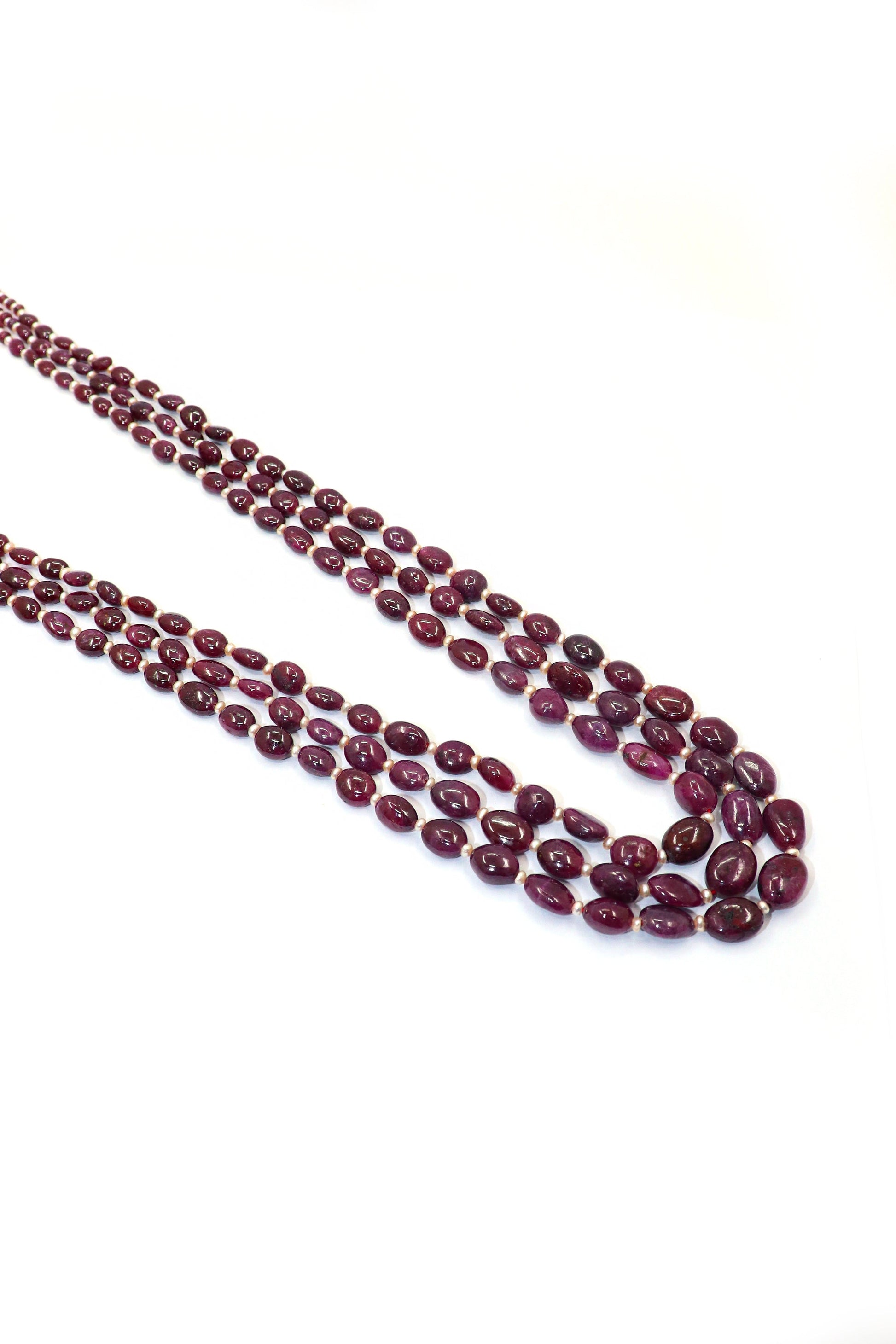 Chitra Necklace : Ruby With Pearl Effortless Elegance Gemstone Layering Necklaces - SurabhiJewels