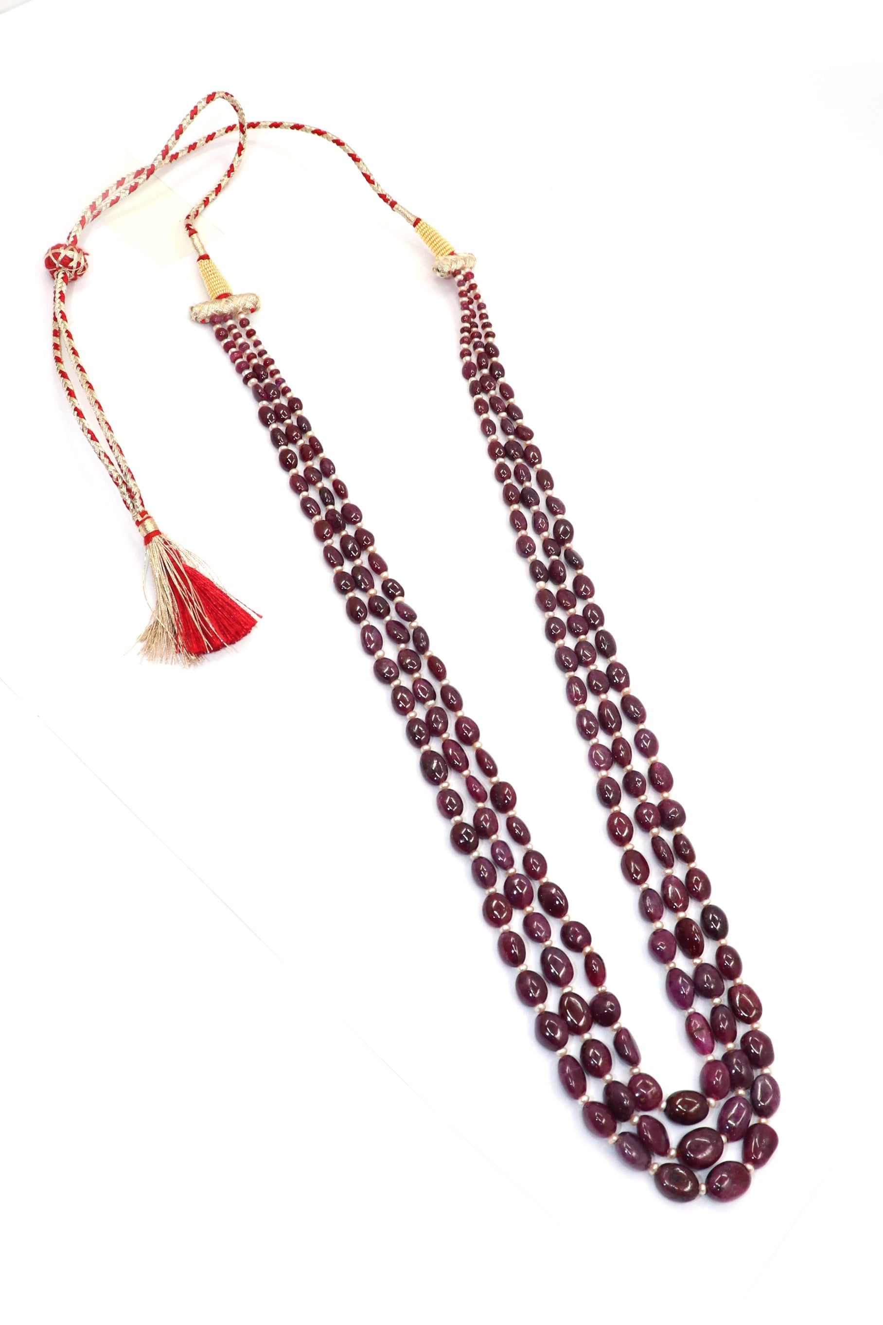 Chitra Necklace : Ruby With Pearl Effortless Elegance Gemstone Layering Necklaces - SurabhiJewels