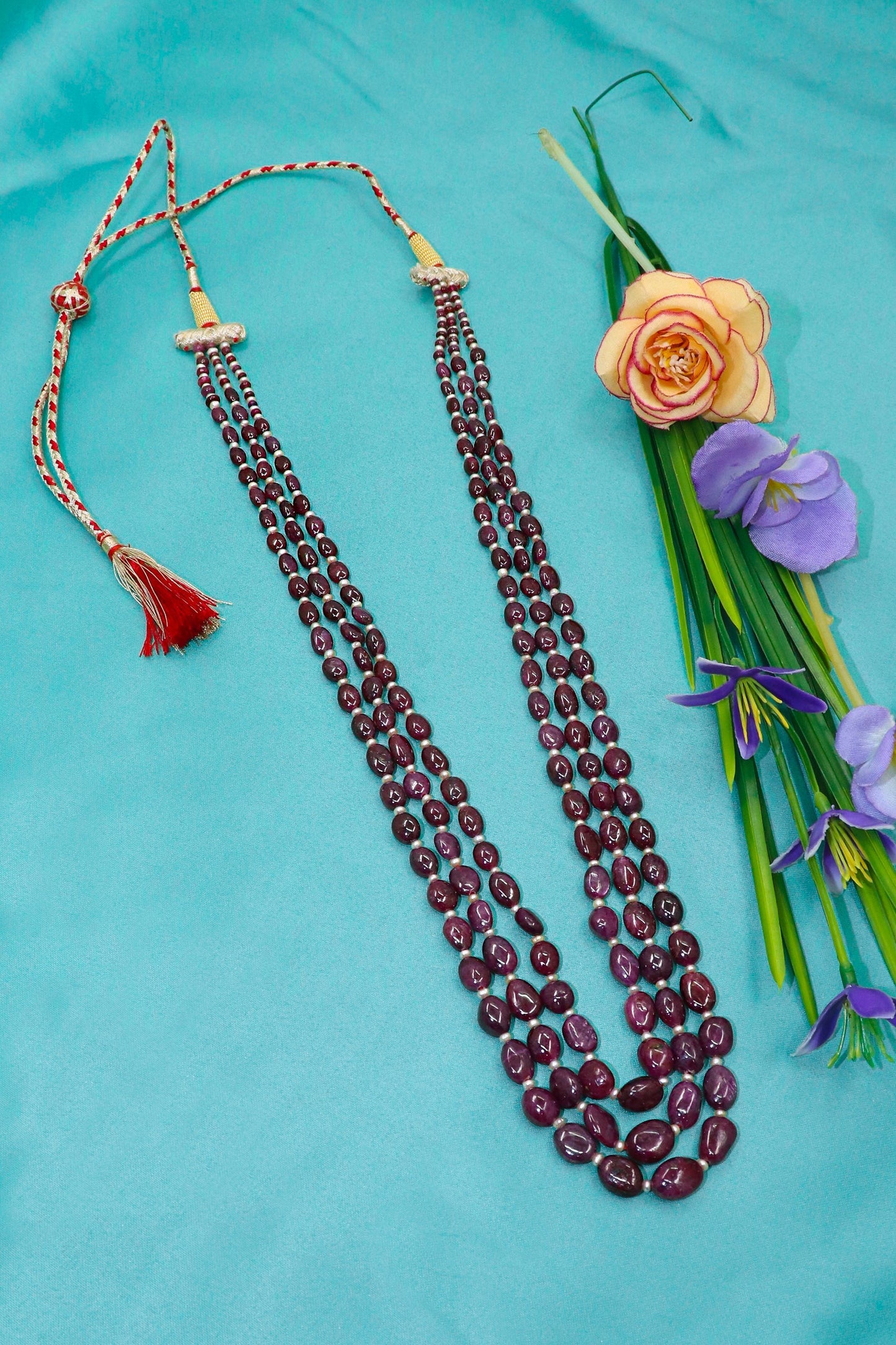 Chitra Necklace : Ruby With Pearl Effortless Elegance Gemstone Layering Necklaces - SurabhiJewels