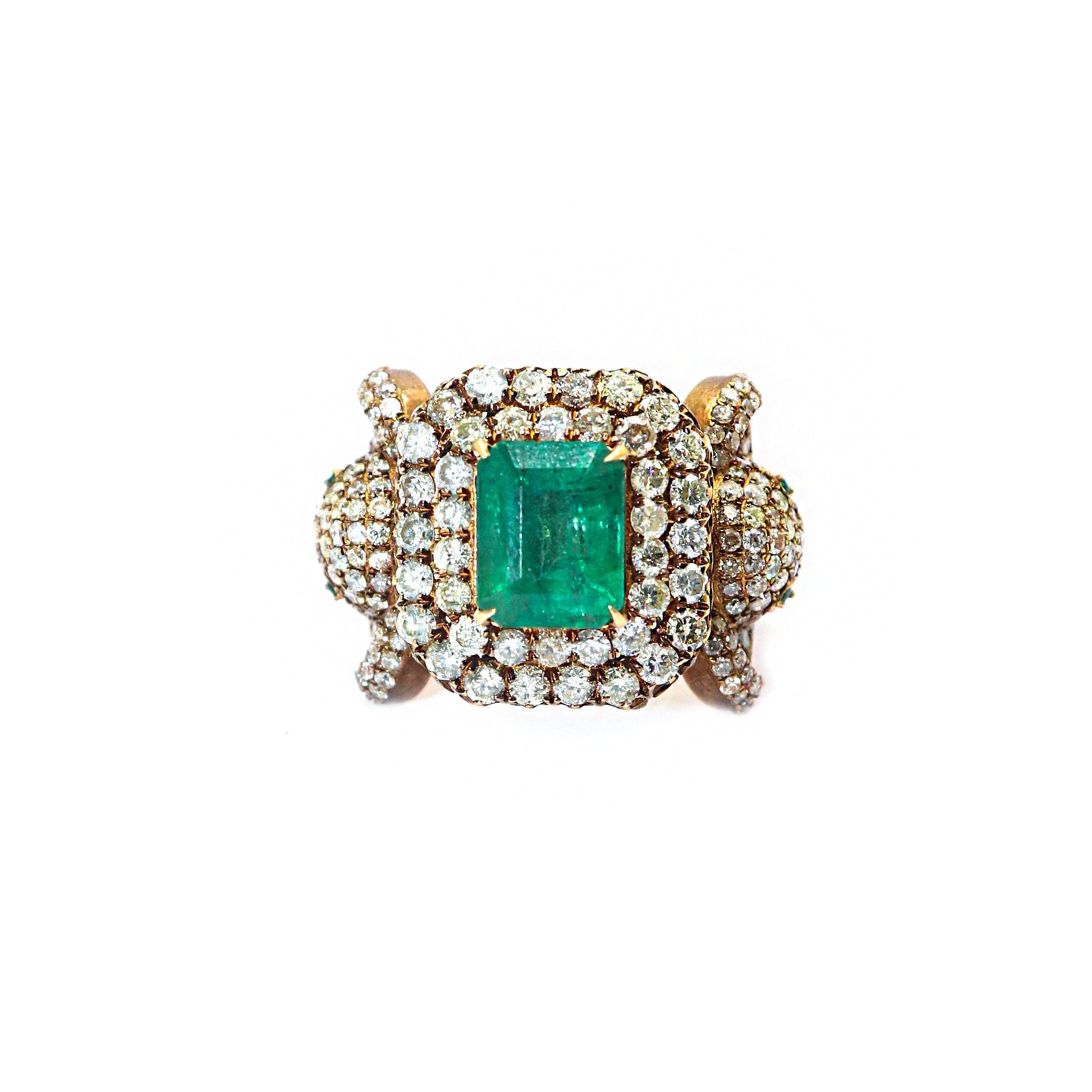 Elephant Design Royal Touch Diamond with Emerald Gemstones Ring - SurabhiJewels