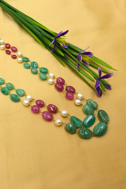 Gargi Necklace : RUBY, PEARL, EMERALD Multi Gemstone Necklace - SurabhiJewels