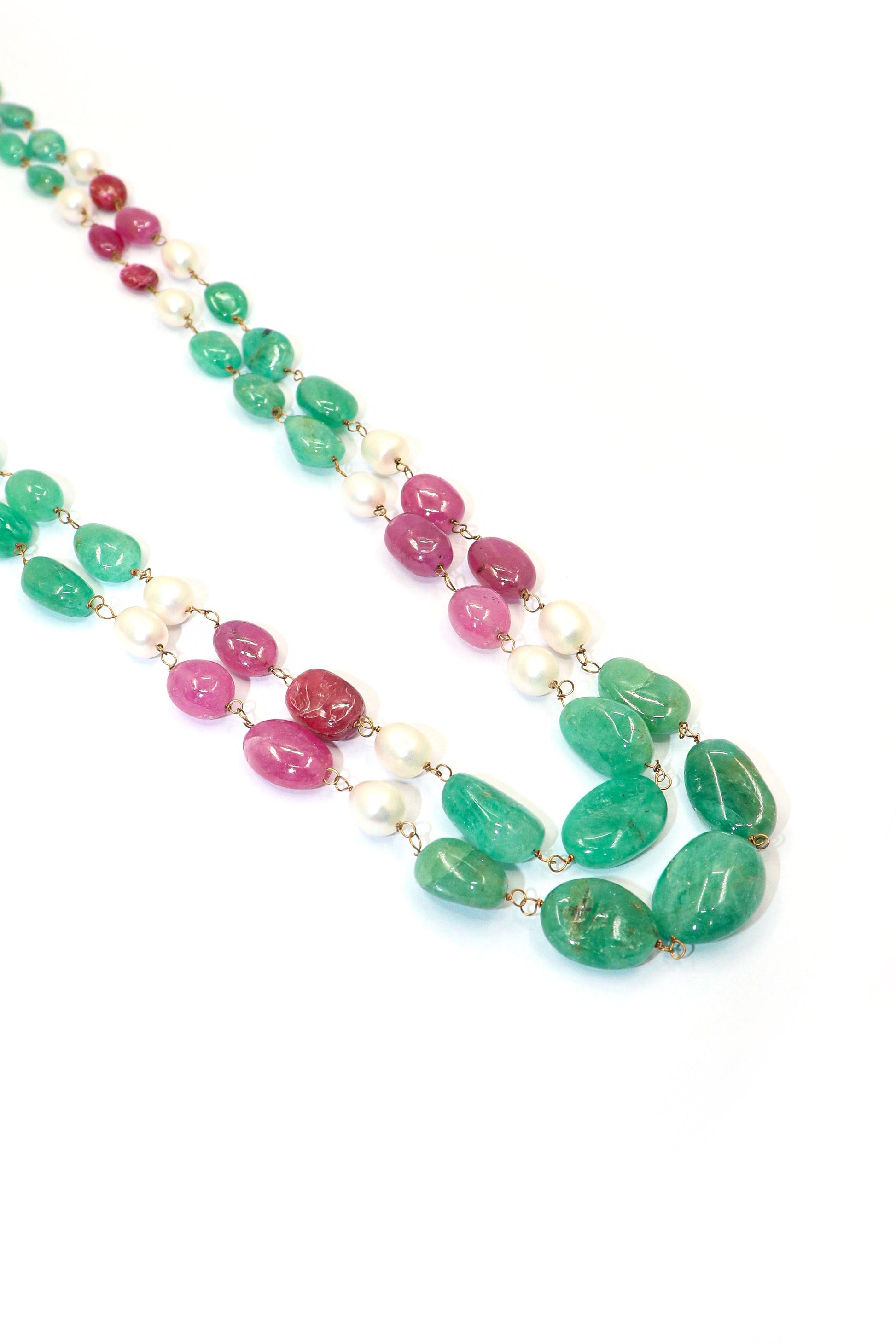 Gargi Necklace : RUBY, PEARL, EMERALD Multi Gemstone Necklace - SurabhiJewels