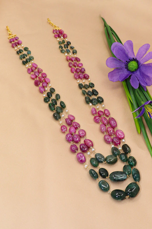 Gokila Necklace : Timeless Glitz Multi Gemstone Beads Layered Necklace - SurabhiJewels