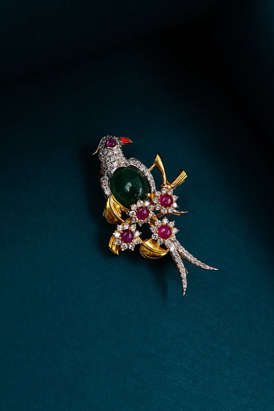 Handcrafted Bird Design Brooch Pins with Delicate Designs and Sparkling Gemstones - SurabhiJewels