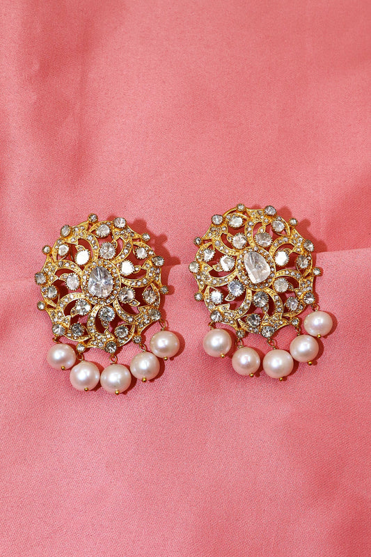 Handmade Jadau and Pearl Earrings with Traditional Touch - SurabhiJewels