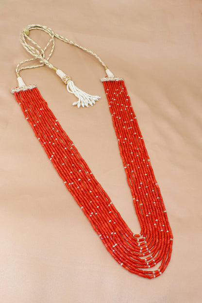 Kanya Necklace : Coral with Pearl Gemstone Beaded Layering Daily Necklaces Jewelry - SurabhiJewels