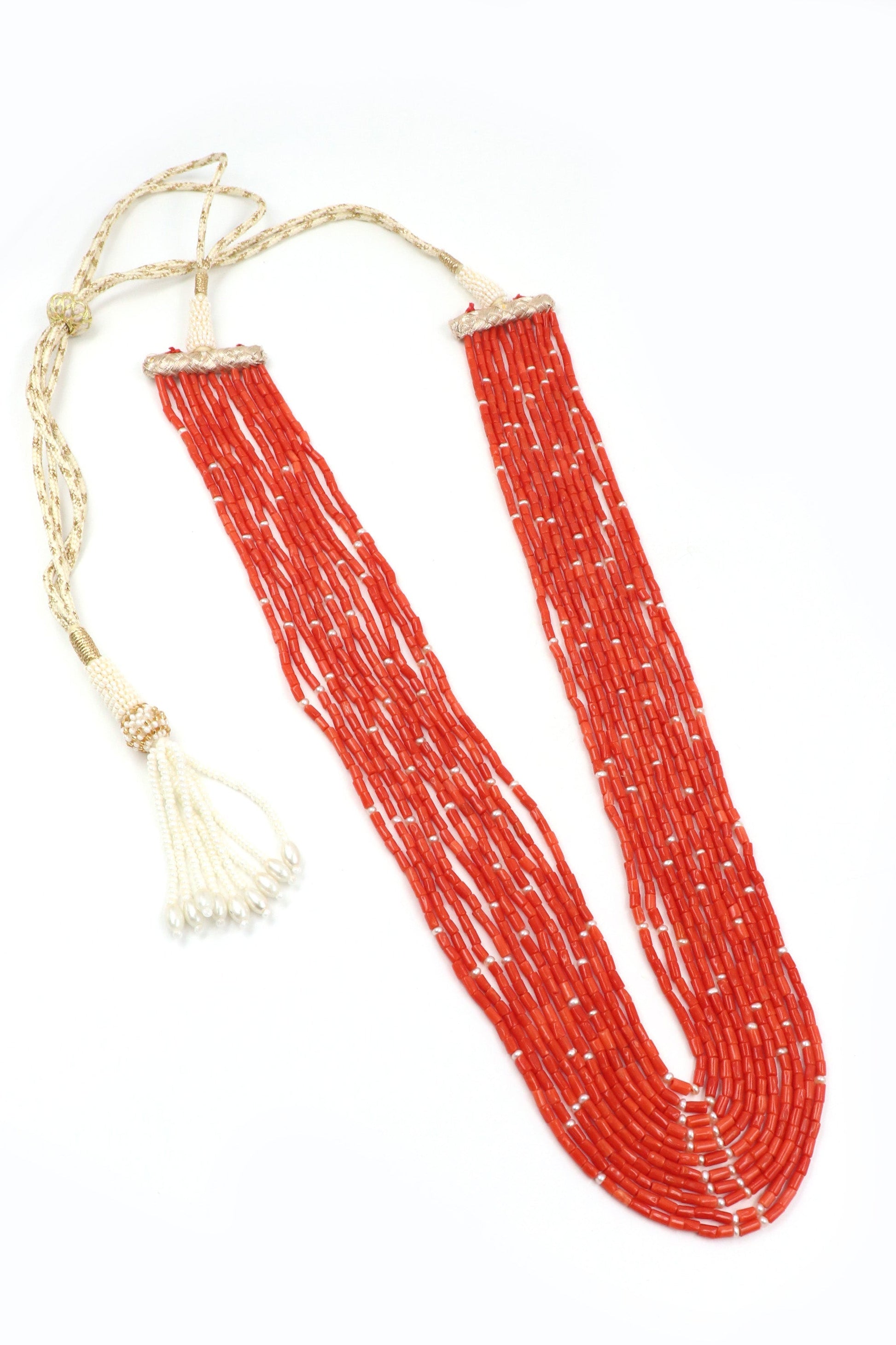 Kanya Necklace : Coral with Pearl Gemstone Beaded Layering Daily Necklaces Jewelry - SurabhiJewels