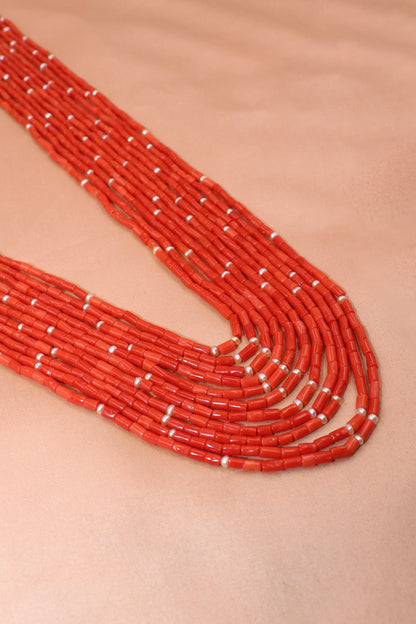 Kanya Necklace : Coral with Pearl Gemstone Beaded Layering Daily Necklaces Jewelry - SurabhiJewels