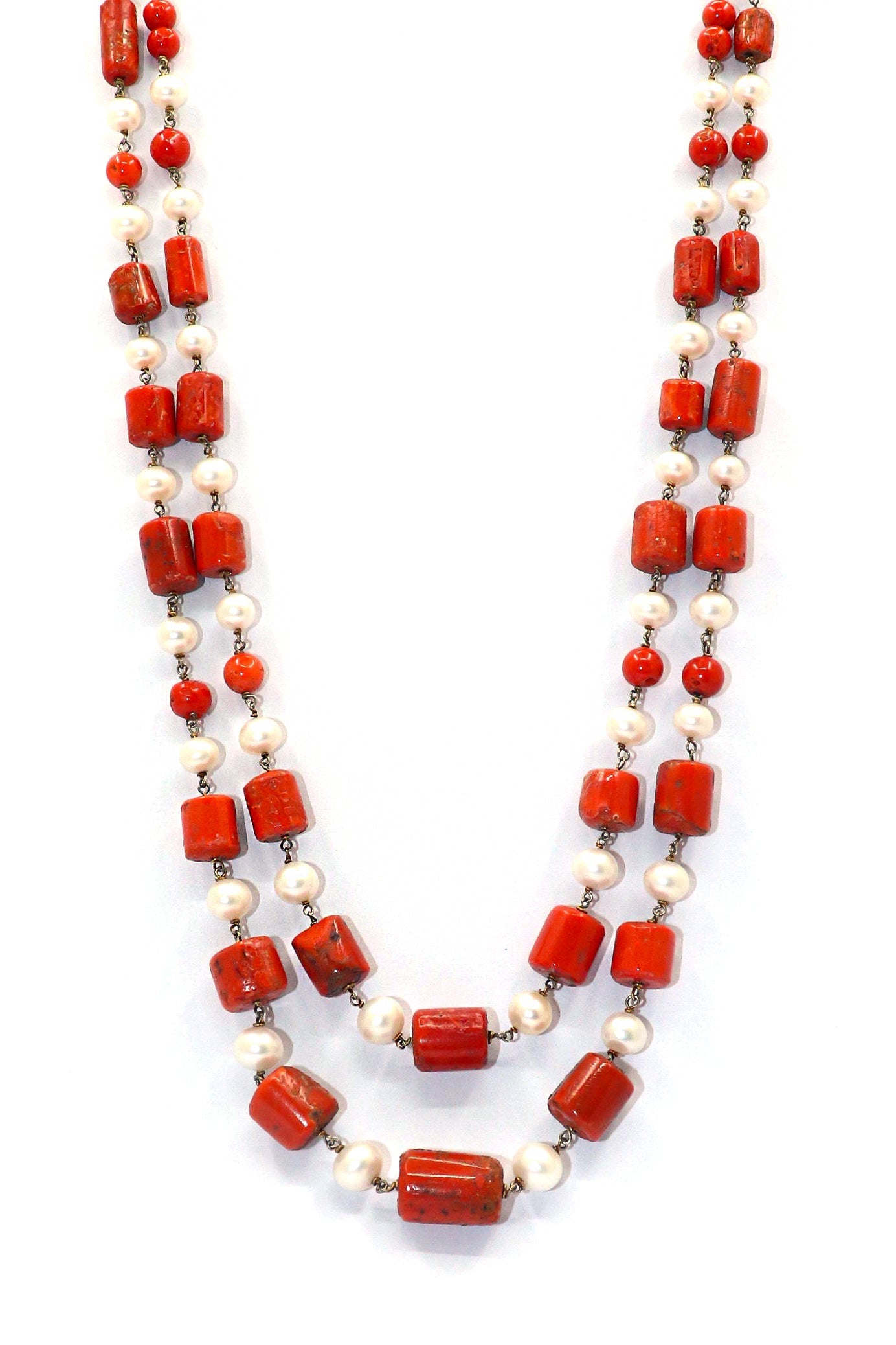 Karuna Necklace : Dazzle Coral with Pearl Gemstone Layering Daily Necklaces - SurabhiJewels