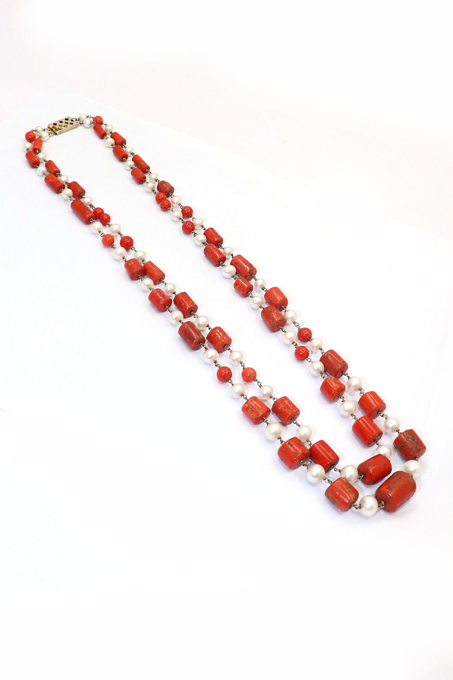 Karuna Necklace : Dazzle Coral with Pearl Gemstone Layering Daily Necklaces - SurabhiJewels