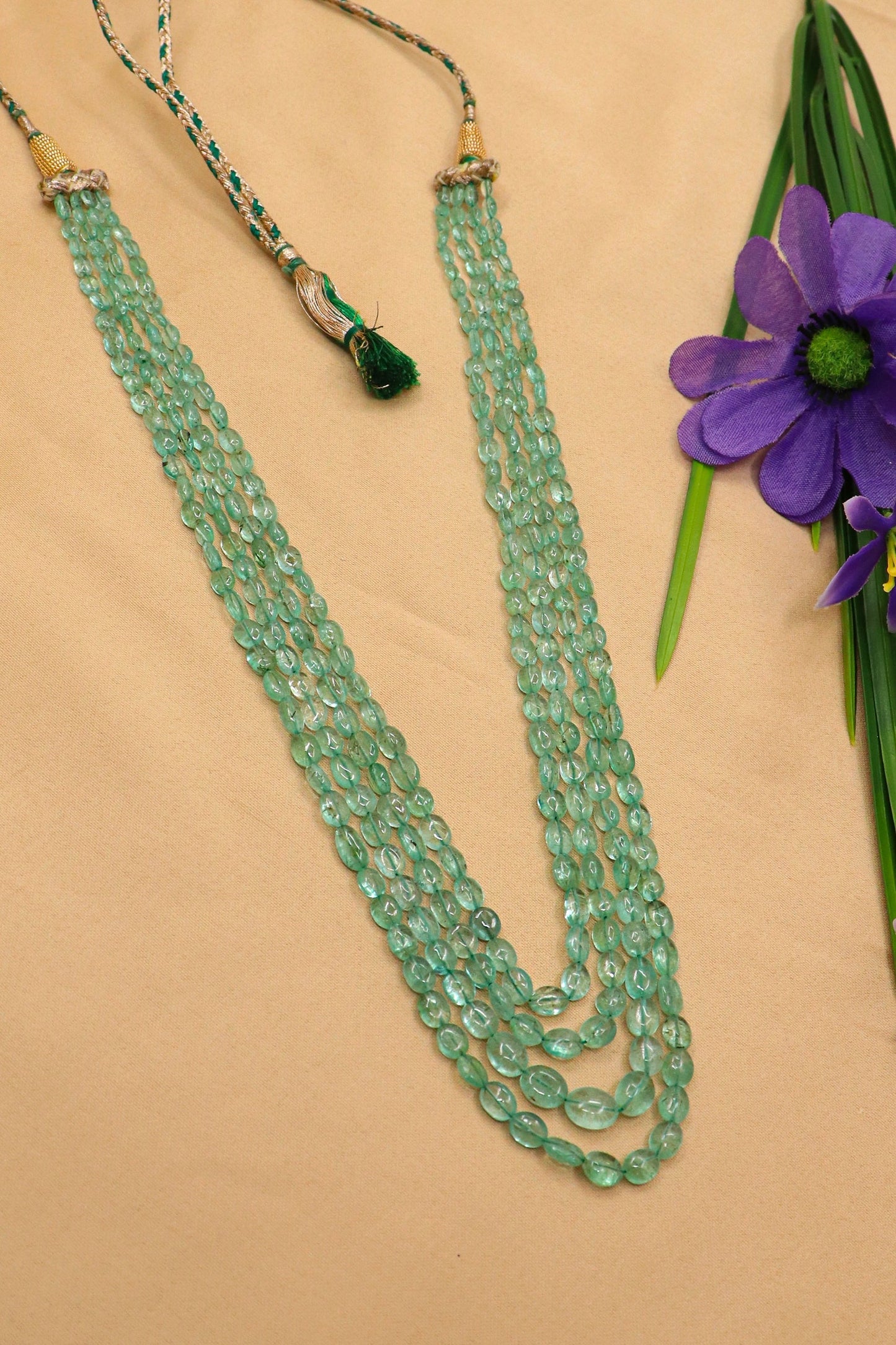 Lalita Necklace : Emerald Gemstone Double Layer Necklace For Any Occasion - SurabhiJewels