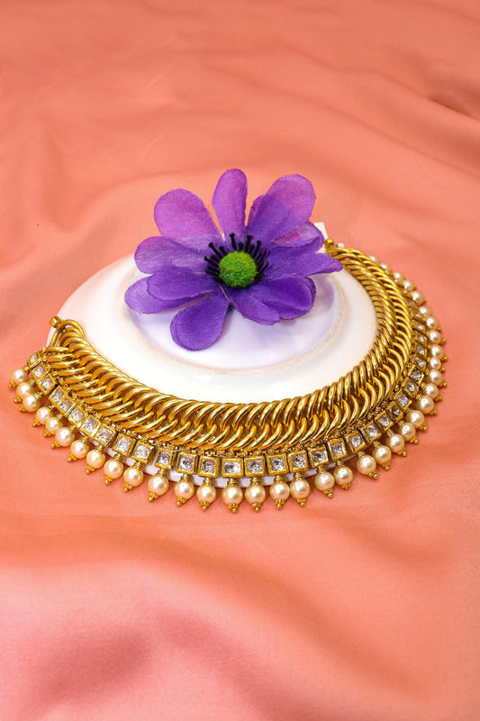 Laxmi Necklace : Graceful Glow Pearl And Diamond Polki Necklace Jewelry - SurabhiJewels