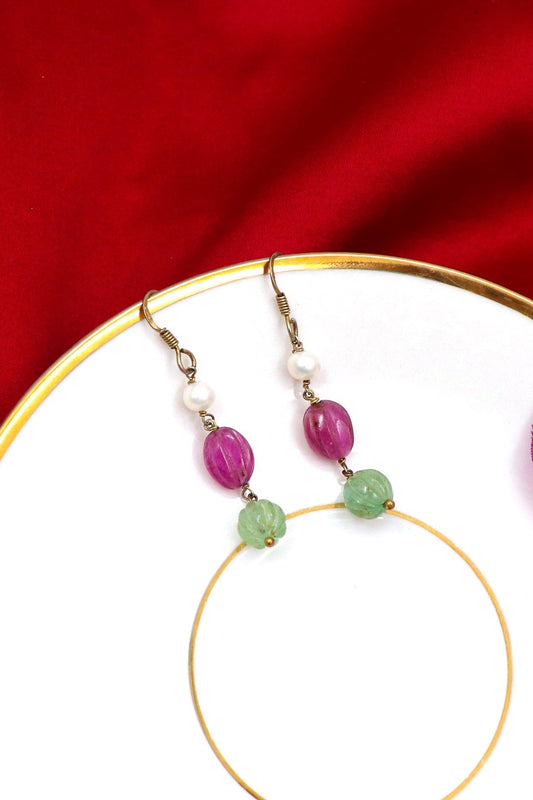 Luxurious Ruby, Prehnite and Pearl Earrings Designed for Unforgettable Occasions - SurabhiJewels