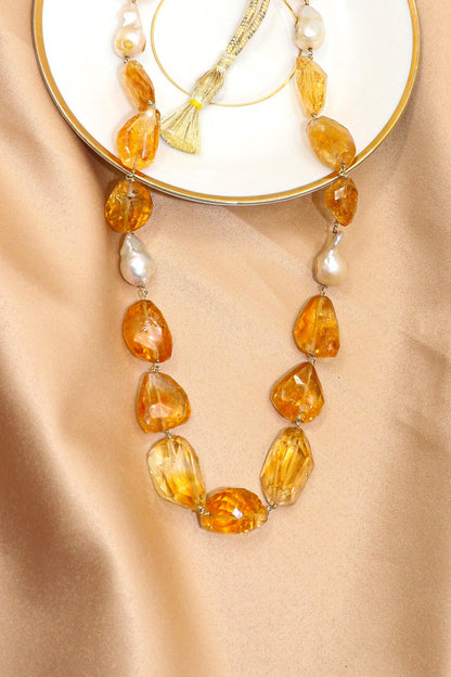 Madhavi Necklace : MODERN CUT Citrine Gemstone Necklace - SurabhiJewels