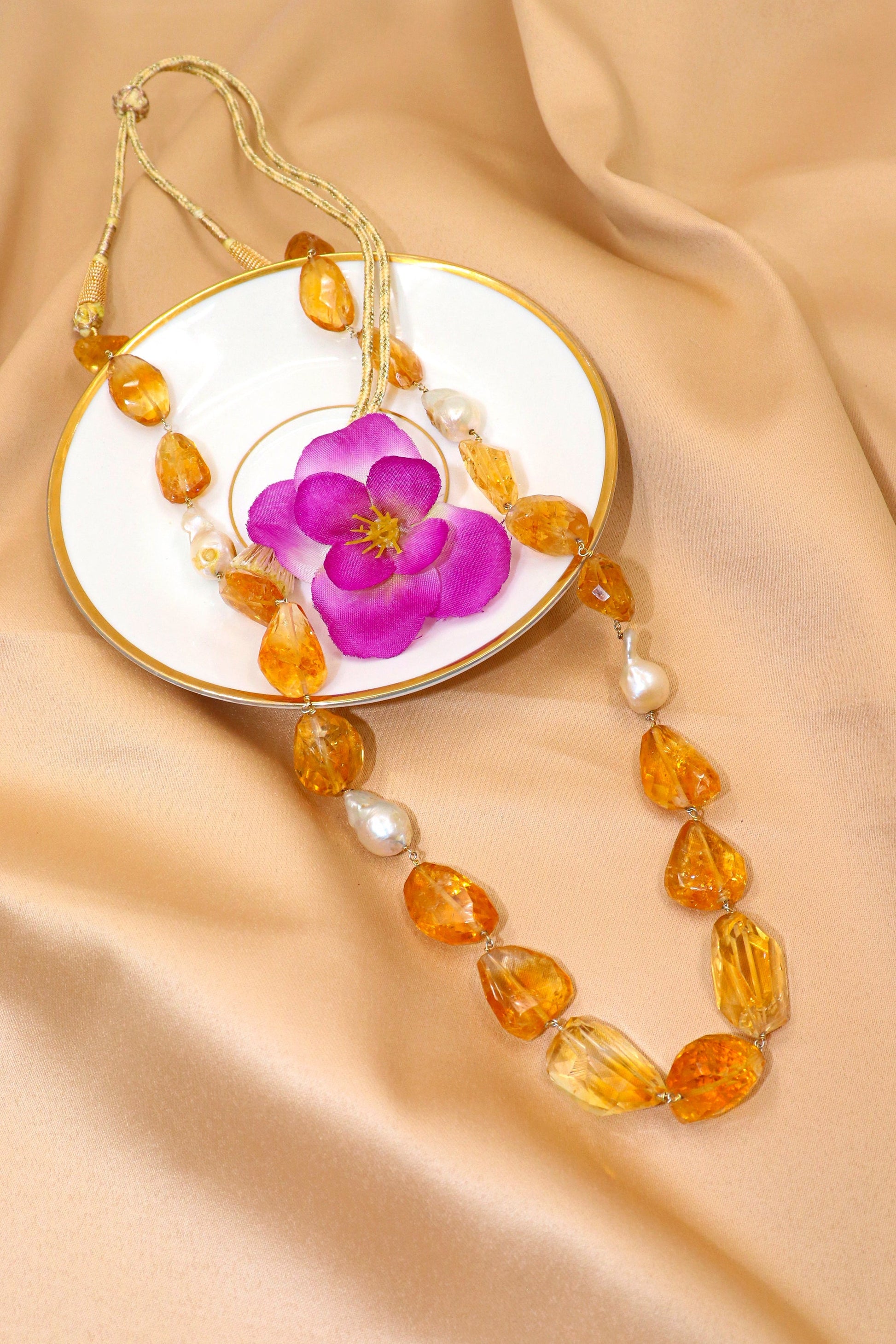 Madhavi Necklace : MODERN CUT Citrine Gemstone Necklace - SurabhiJewels