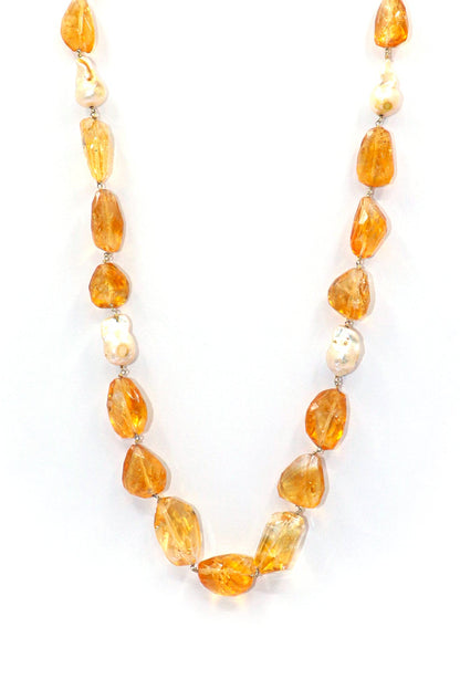 Madhavi Necklace : MODERN CUT Citrine Gemstone Necklace - SurabhiJewels