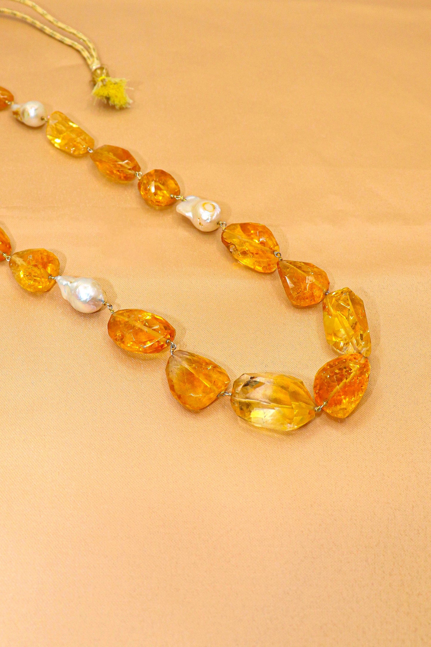 Madhavi Necklace : MODERN CUT Citrine Gemstone Necklace - SurabhiJewels