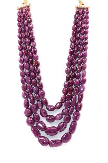 Mahadevi Necklace : Ruby Gemstone Four Layer Beaded Necklace Jelwery - SurabhiJewels