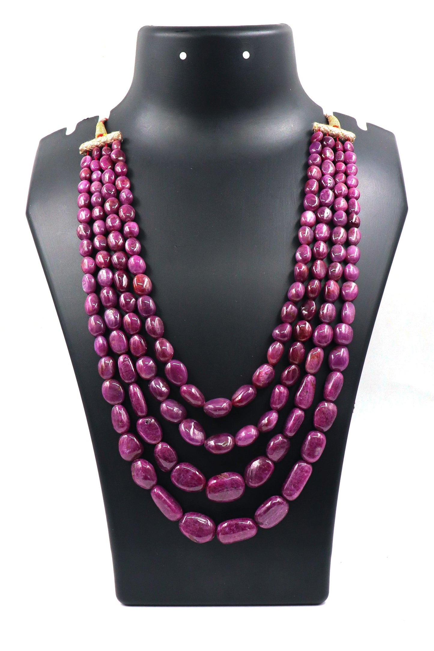 Mahadevi Necklace : Ruby Gemstone Four Layer Beaded Necklace Jelwery - SurabhiJewels